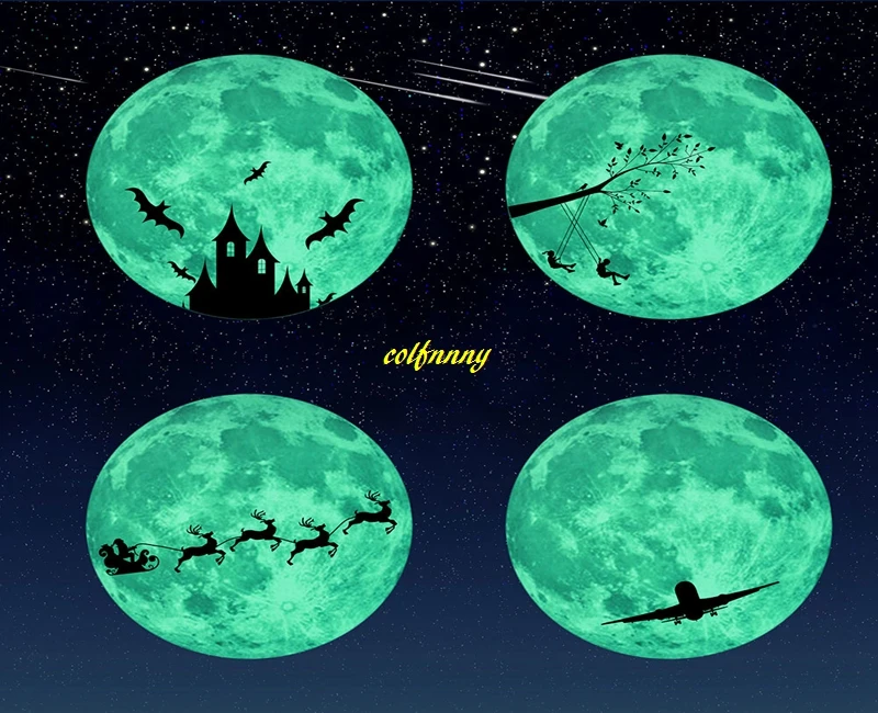 100pcs/lot 30cm Luminous Castle Deer Moon Sticker Removable Glow In The Dark Christmas DIY Sticker Wall Decal Home Decor