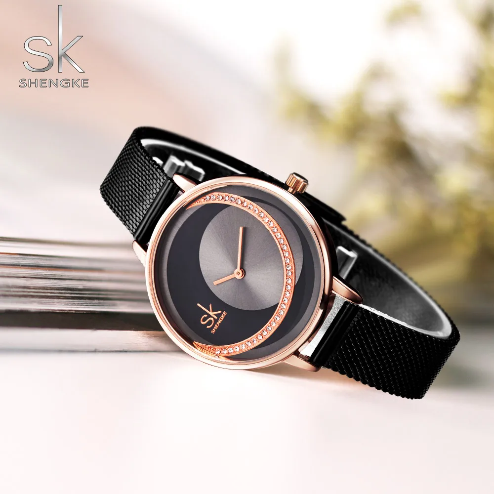 Shengke SK Fashion Top Luxury Brand Women Quartz Wristwatches Creative Design Thin Ladies Wrist Watch For Female Montre Femme