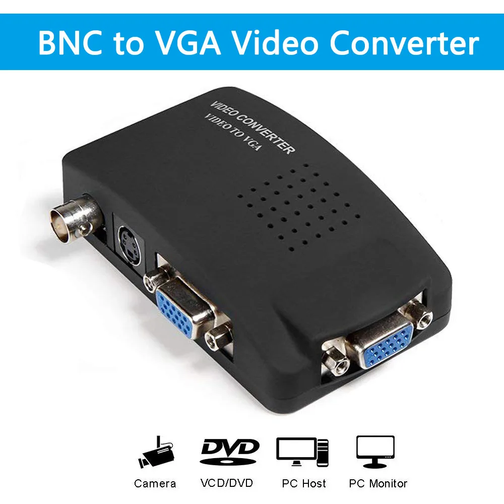 BNC to VGA Video Converter Composite S video Input to PC VGA Out Adapter Converter Switch Box for PC MACTV Camera DVD DVR