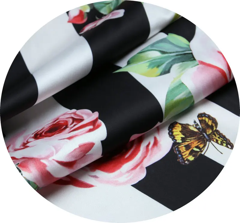 Rose Printed Fashion Fabric Smooth Dress Scarf Children\'s Clothing Polyester Pajamas Diy Sew Fabrics Wholesale Cloth