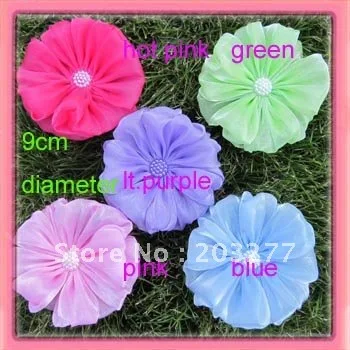 5colors for your choose 31/2\'\' shiny  organza mesh big silk flower