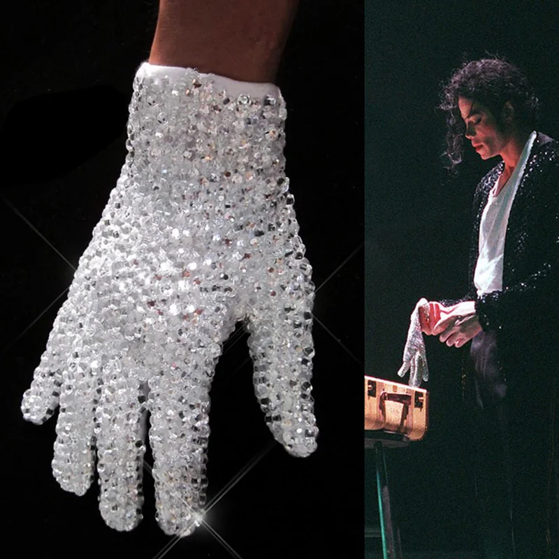 Rare Michael Both Side Rhinestone Silver Crystal Handmade Glove Collection Preformance