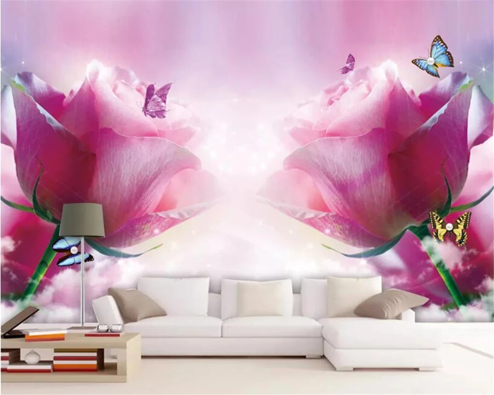 

beibehang Custom photo wallpaper 3D rose butterfly mural wallpaper living room bedroom sofa Background wall decoration wallpaper