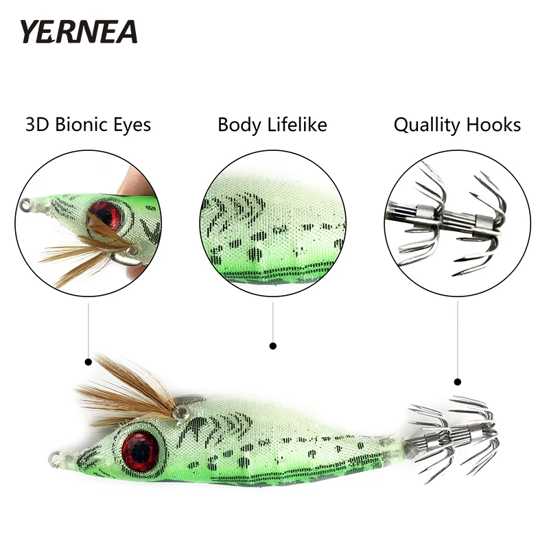 Yernea 5 stks/partij 10 cm 3D Big Eye Vissen Lokken Garnalen Inktvis Jig Inktvis Vissen Jig Lokken Door Noctilucent Doek kunstmatige Aas