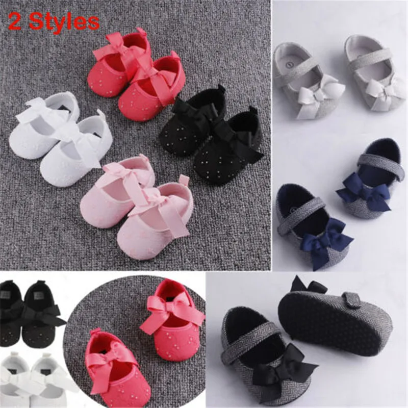 

PUDCOCO Hot Toddler Girl Crib Shoes Newborn Baby Bowknot Soft Sole Prewalker Sneakers