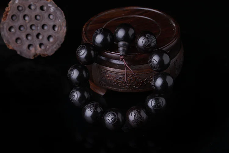 Természetes Ébenfa 15mm 20mm gyöngyök Buddhista Imádság bracelet Kitűnő Szobrászat Buddha Karcsat férfiak Nők meditációt ékszer