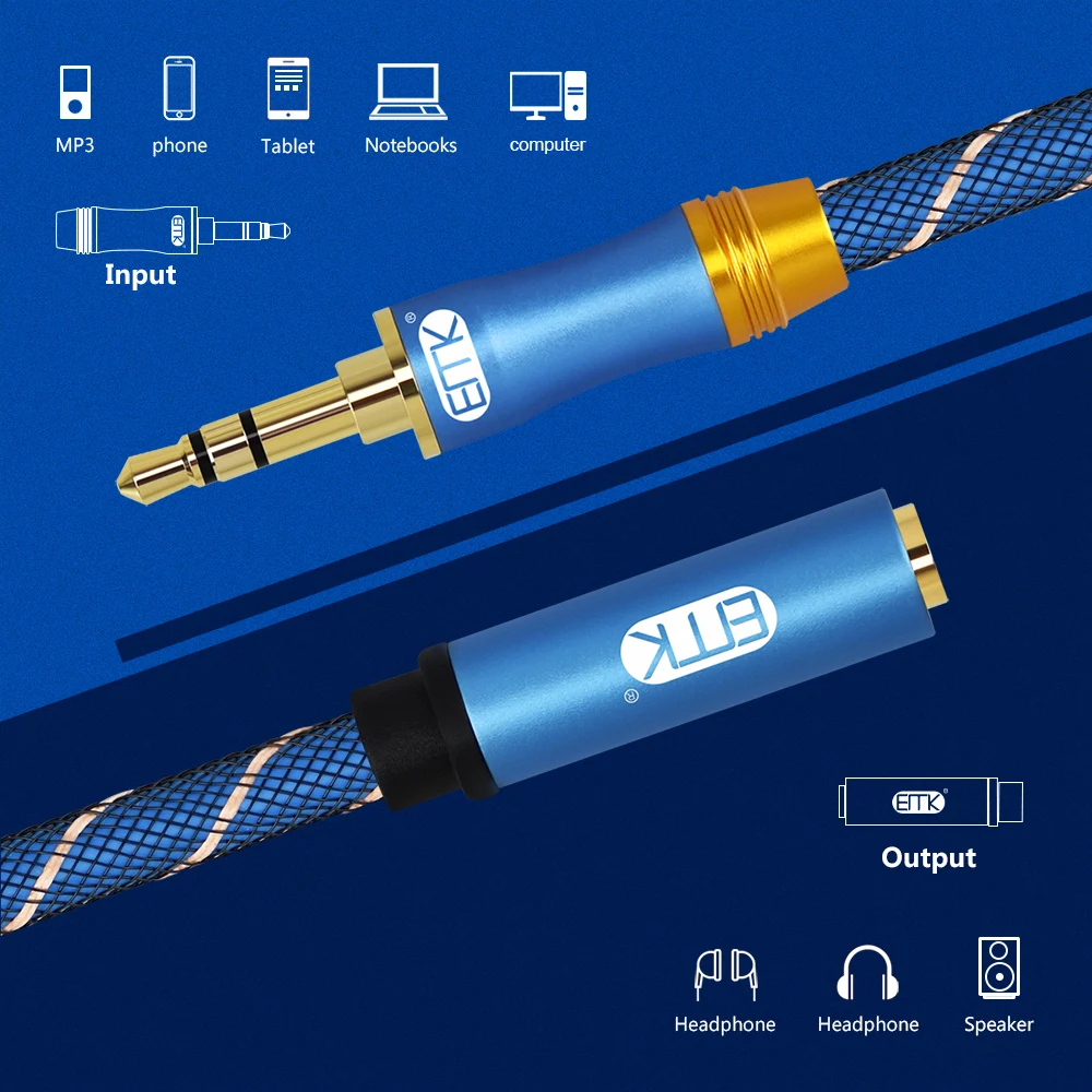 EMK AUX Cable 90 Degree Right Angle Jack 3.5 mm 3.5mm Audio Extension Cable for iPhone car MP34 headphone beats speaker aux cord