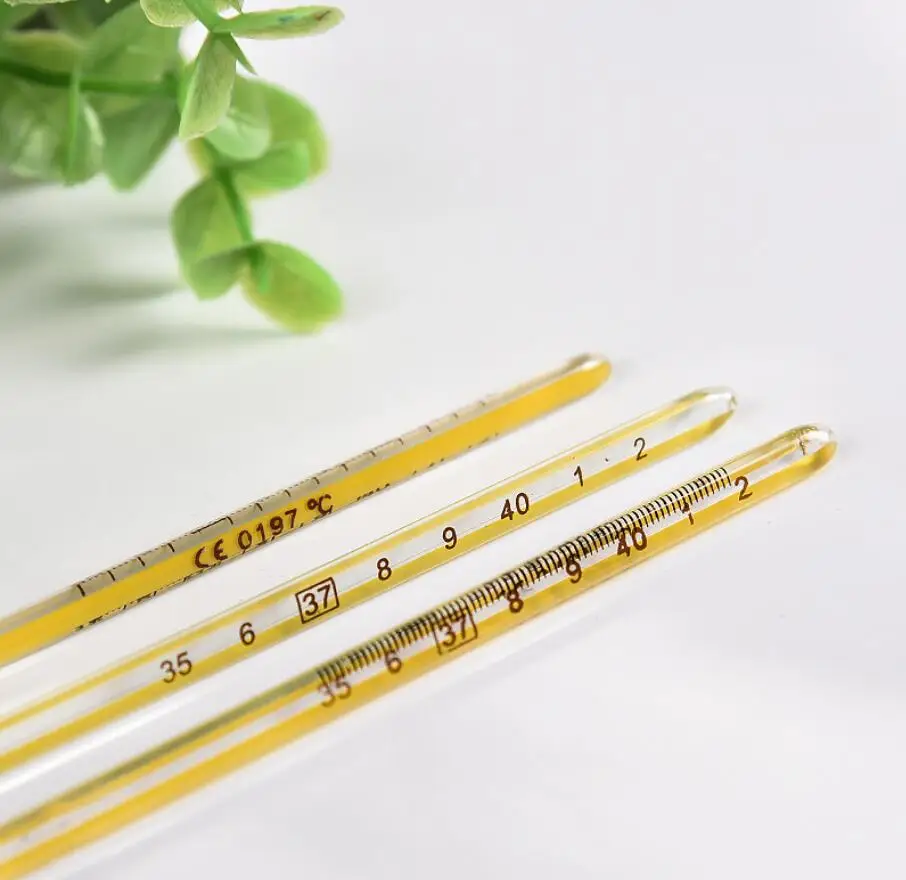 12Pieces High Quality A Level Medical Classic Traditional  Glass Clinical Armpit Thermometer  Thermometer Yellow