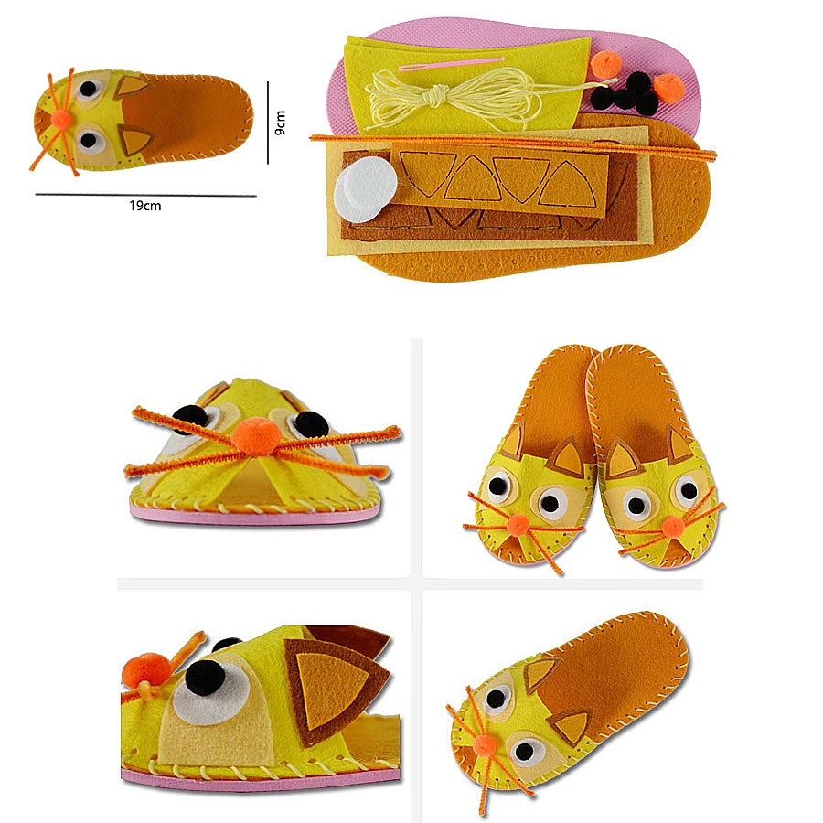 Montessori Toys Handmade DIY Creative Cartoon Slippers Sewing kit,Non-woven Fabric Shoes Art & Crafts Educational Toys For Kid