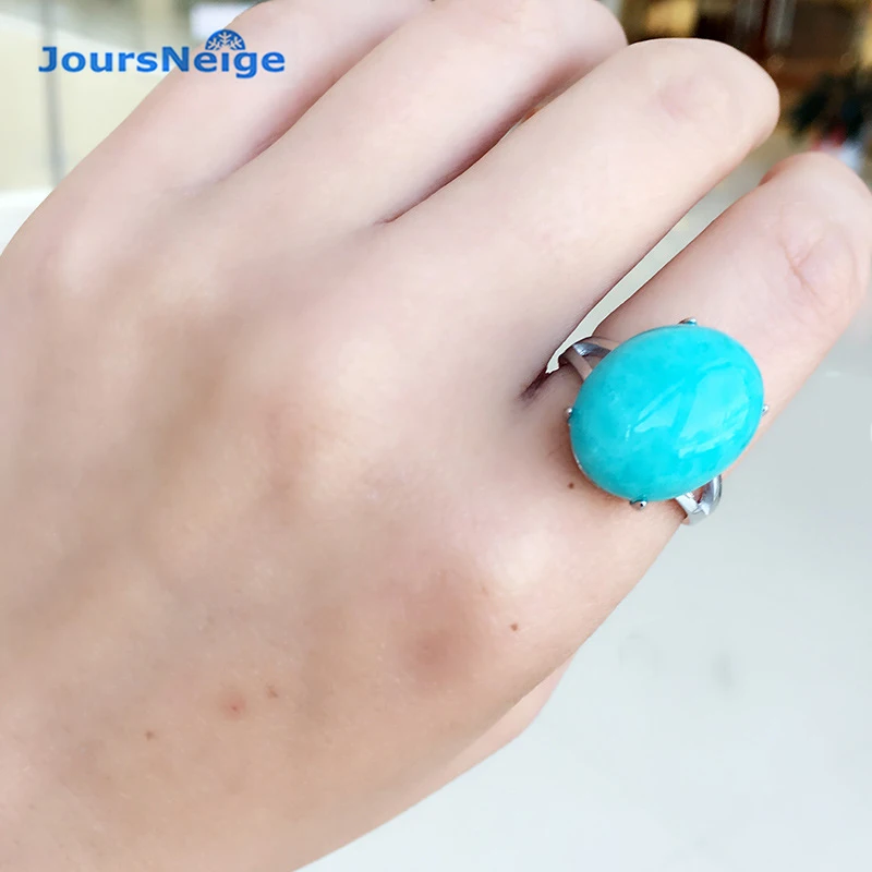 Dropshipping Fine Natural Amazonite Stone Rings New Fashion Ring for Women Girl Adjustable Hand Charms Gift Jewelry JoursNeige