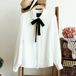 Fashion Female Elegant Bow Tie White Blouses Chiffon Collar Casual Shirt Office Ladies Blouse Summer Breathabl Blouses for Women