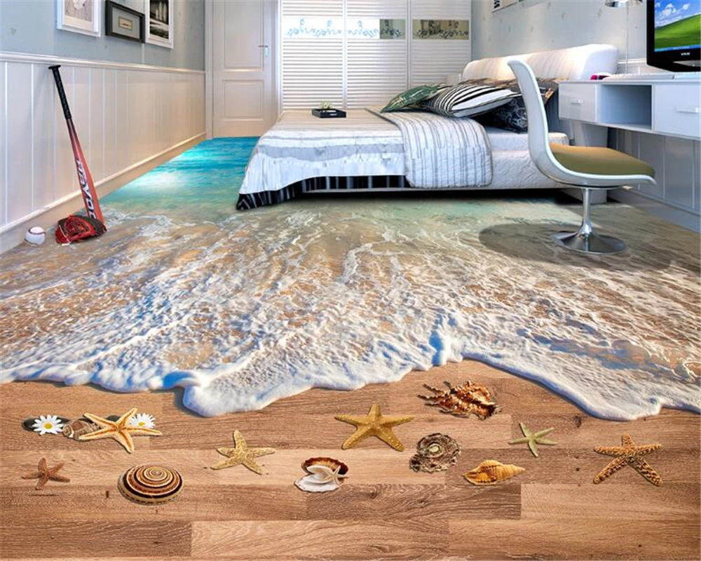 

beibehang 3d wallpaper Beautiful decorative wallpaper waves beach bathroom 3D floor tiles three - dimensional painting tapety