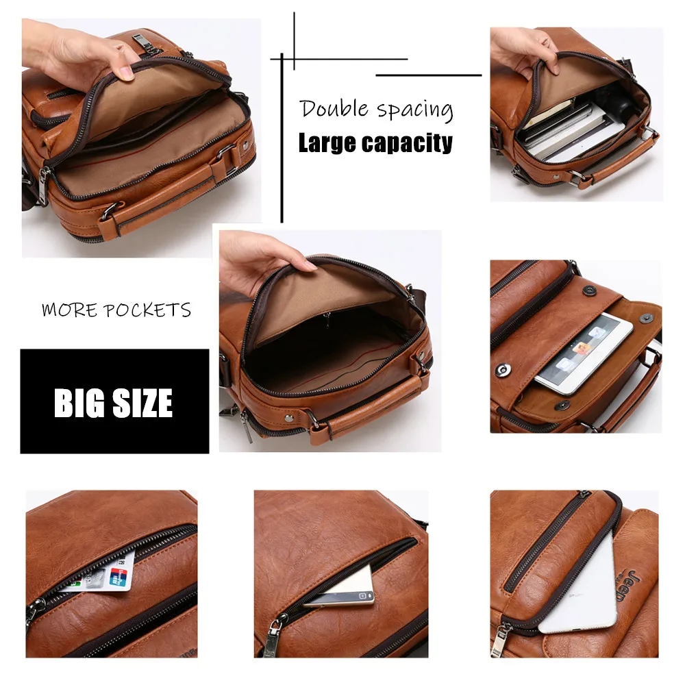 JEEP BULUO Men's Handbags Famous Brand Big Size Man Leather Crossbody Shoulder Messenger Bag For 9.7 inch iPad Casual Business