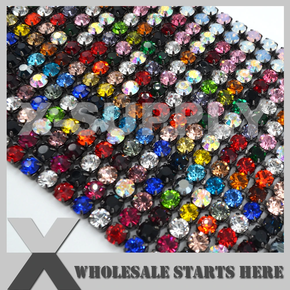 

SS28(6mm) BLACK NICKEL Close Dense Crystal Rhinestone Cup Chains,Mixed Colors,Used for Weddings,Shoes,Clothing Decorations