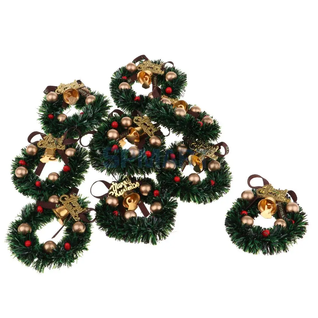 Miniature Christmas Wreaths Creative Xmas Art Supplies For 1/12 Dollhouse Christmas Crafts and Wall Decorations 10 Pieces