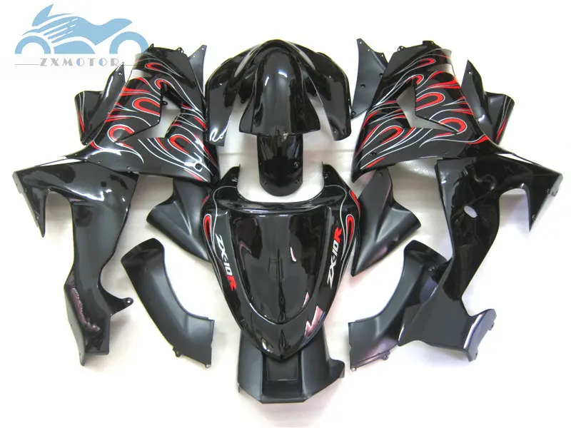 Professional plastic fairings kit for KAWASAKI Ninja 2006 2007 ZX10R motorcycle sport fairing kit 06 07 ZX 10R flames black sets