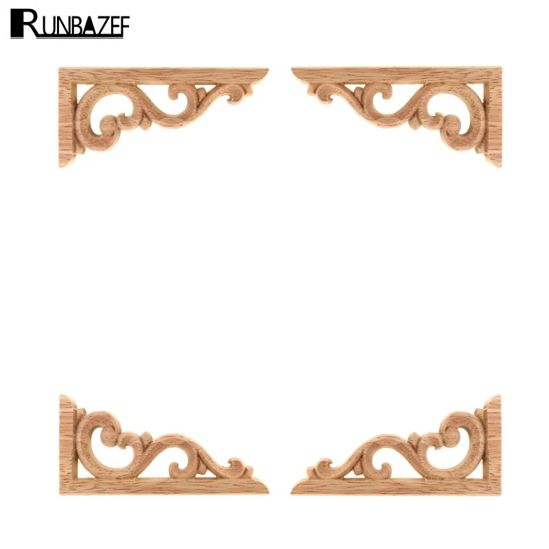 RUNBAZEF Unpainted Wood Carved Decal Corner Onlay Applique Frame Vintage Home Furniture Wall Cabinet Door Decor Crafts