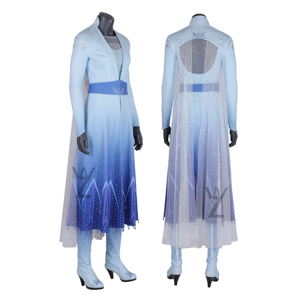 Shining Sequin Dress Queen Elsa Cosplay Costume and Boots Fancy Blue Dress Carnival Halloween Outfits