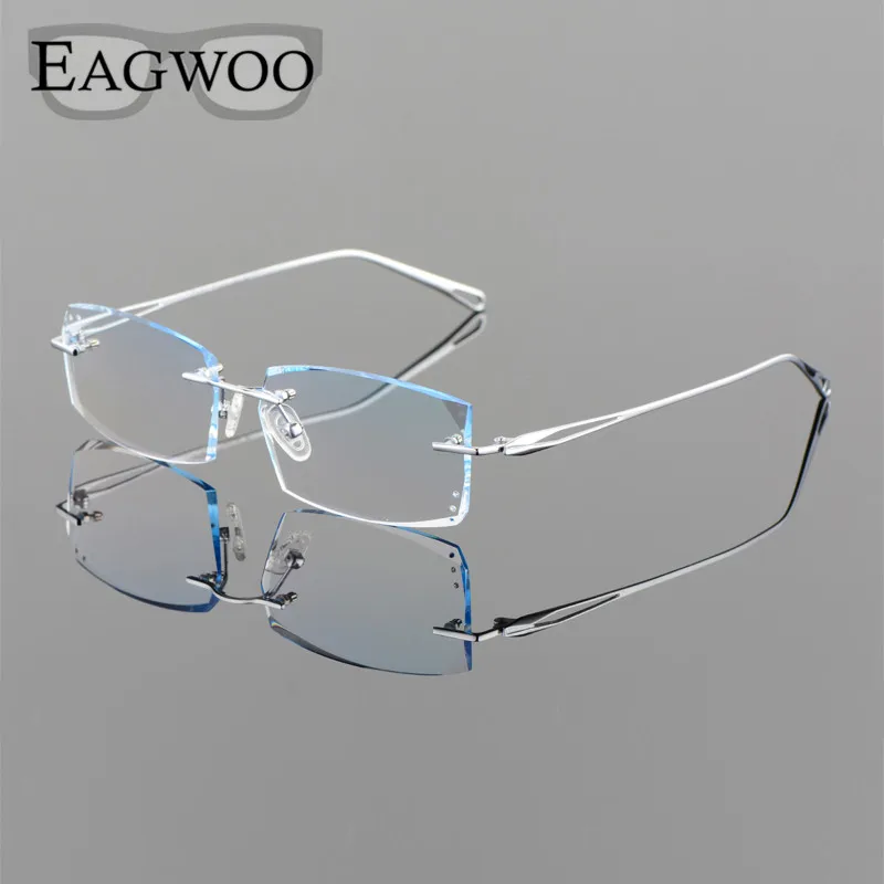 

EAGWOO Titanium Eyeglasses Men Rimless Prescription Myopia Photochromic Diamond Glasses Frameless Spectacle Vision Window 275020