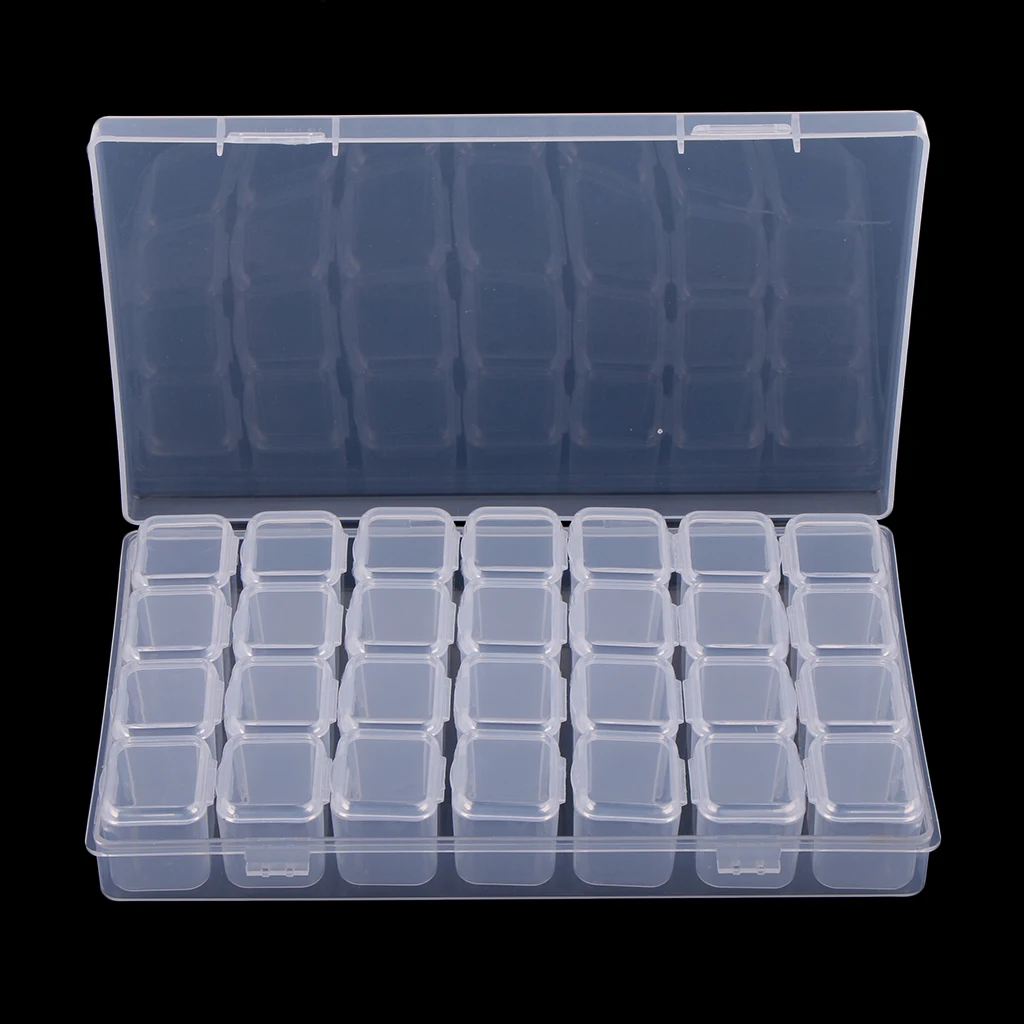 

28 Slots Clear Plastic Storage Container Jar Organizer Box with Lid for Beads Crafts Jewelry Findings