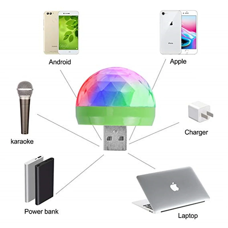 Disco Lights, Mini USB Colorful Lights, self-propelled Crystal Magic Ball Stage Lights, USB Port Power Supply, Good Choice