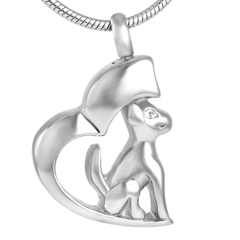 Cremation Jewelry for Ashes Cute Dog In Heart Memorial Urn Necklace For Pet Ashes Stainless Steel Pendant(Pendant Only)