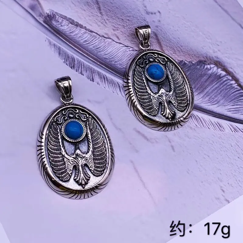 925 sterling silver eagle blue turquoise necklace simple pendant long necklace free shipping