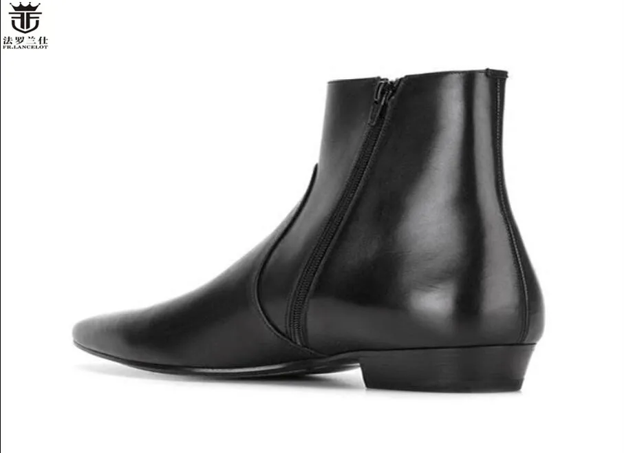 Fr. lancelot 2020 botas masculinas de couro de camurça, estilo britânico, couro legítimo tornozelo, cano alto com zíper