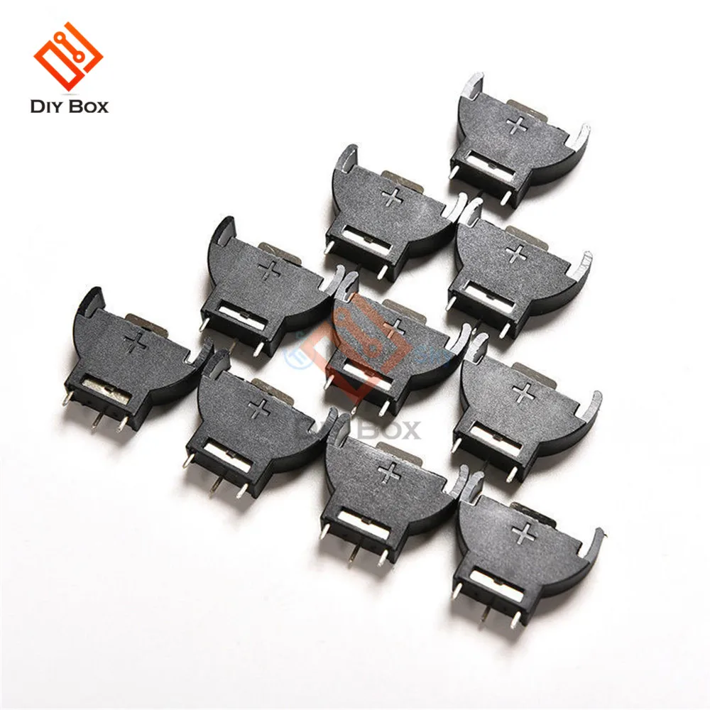 10PCS Schwarz Kunststoff CR2032 2032 3V Half-Runde Cell-münze Batterie Sockel Inhaber Fall Modul Batterie Boxen vertikale Inline 3 Pins – Detail 8