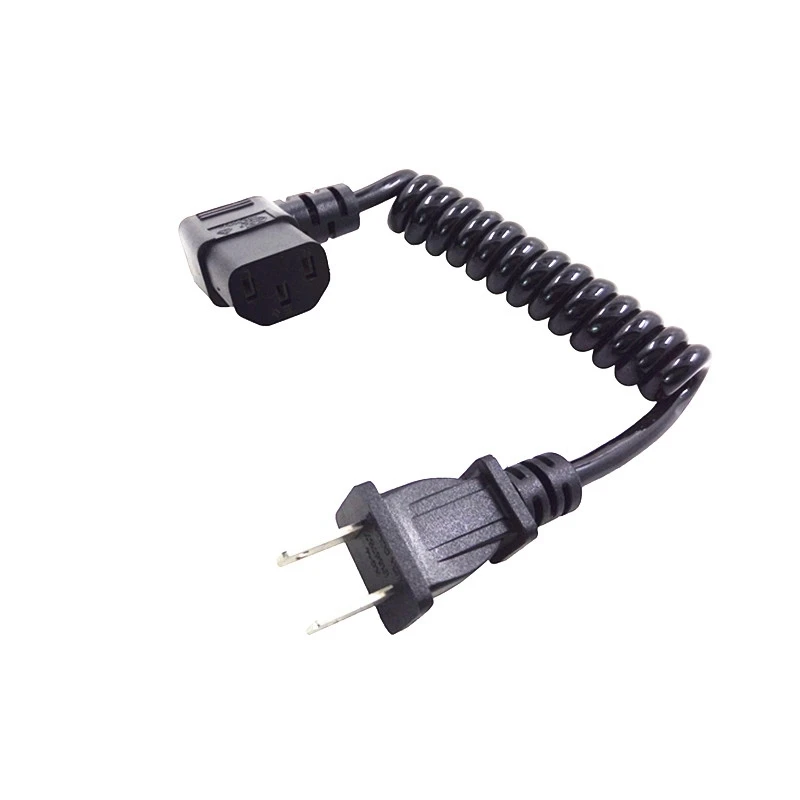 NEMA 1-15P to IEC 320 C13 Elbow Female AC Power Cord 2 Pin Male Plug 10-30cm Retractable Spring PU Short Portable Cord for Elect
