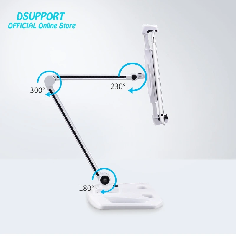 Suporte de alumínio para tablet/smartphone, rotação 360 graus, dobrável, liga de alumínio, 4.7 a 12.2 polegadas, base grande, carregador usb