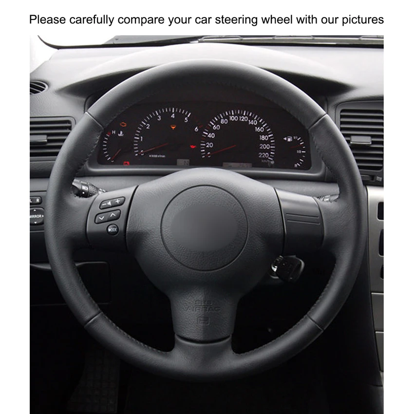 Hand-stitched Black PU Artificial Leather Car Steering Wheel Cover for Toyota Corolla 2003-2006 Caldina RAV4 Wish Scion tC xA xB