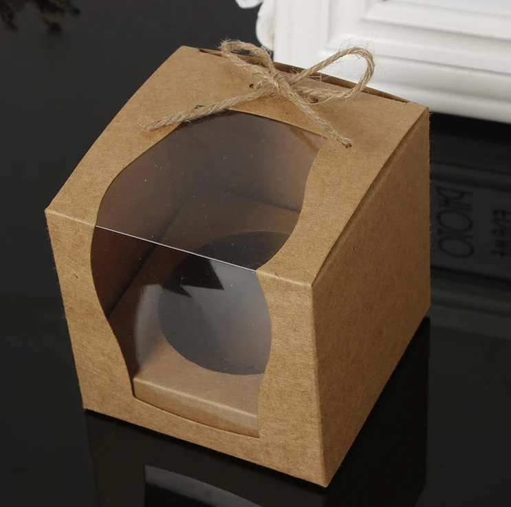 

200pcs Kraft Paper Cupcake Box Cake Box With Clear Window Wedding Party Favor Box Cake Packaging