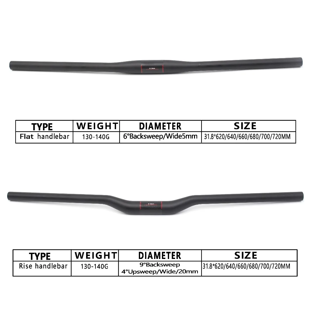 BALUGOE Carbon Fiber Bicycle Handlebars Matt Bicycle Handlebar Mountain Bike MTB Bicycle Handlebar 600mm-720mm