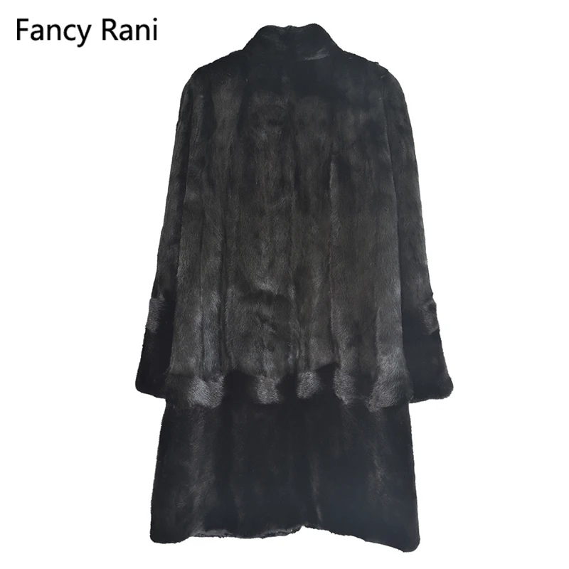 Fancy Rani Black Real Mink Fur Coat Mandarin Collar Thick Warm Genuine Winter Clothes Full Pelt Natural Fur Long Jacket Women