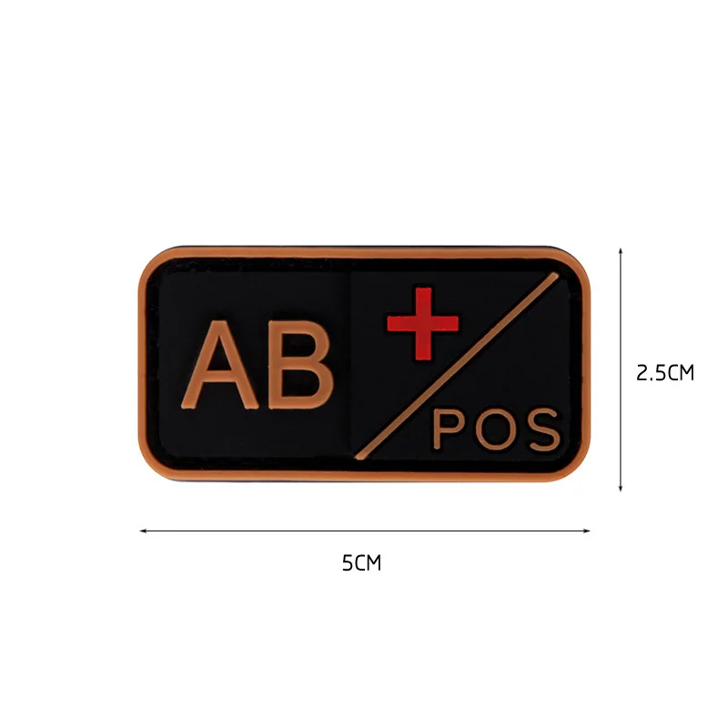 의류용 3D PVC A + B + AB + O + 포지티브 POS A- B- AB- O-네거티브 NEG 혈액형 그룹 패치, 군용 고무 배지 후크 및 루프