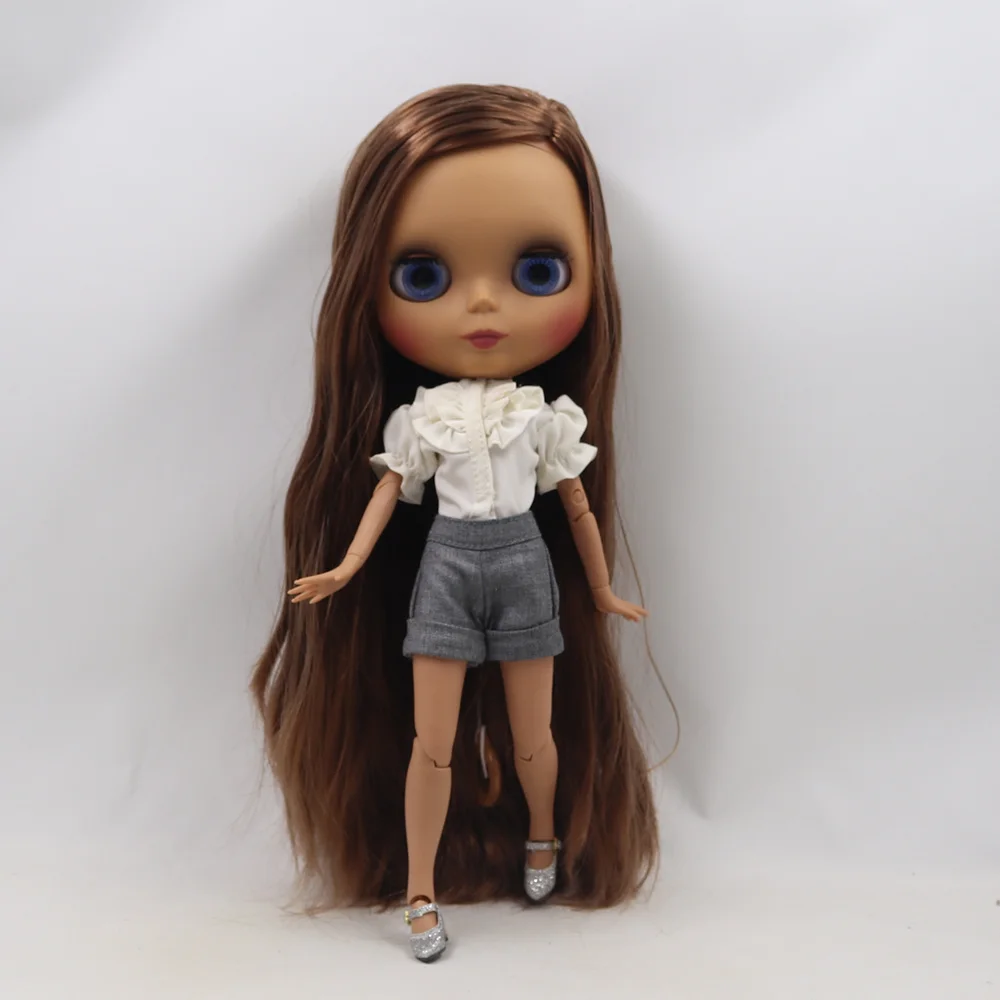 ICY DBS Blyth doll 30cm bjd with dark skin Wild brown soft long straight hair nude JOINT body matte face ICY SD DIY toy BL9158