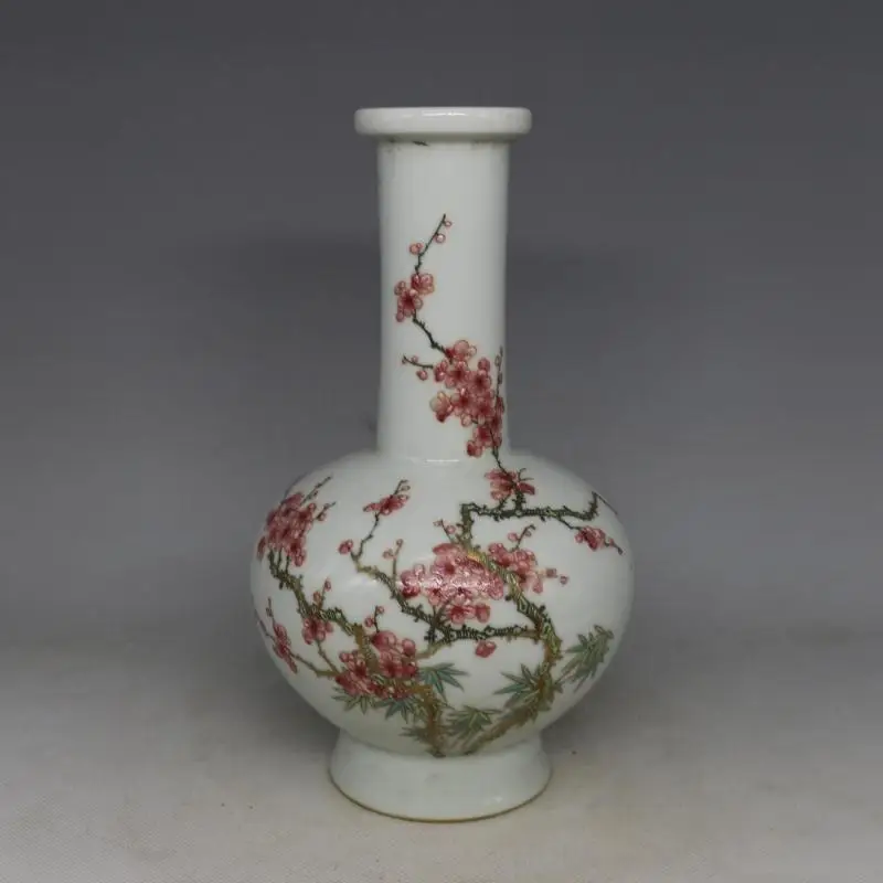 Rare QingDynasty porcelain vase,Pastel glaze,gourd,Hand-painted crafts,Bamboo & Plum,Free shipping