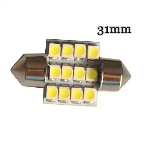 100 unids 12 LED 3528 SMD 1210 31 36 39 41mm Coche Lampara de Interior Blanco SMD Luz de Boveda del adorno C5W Bombilla 6423 645