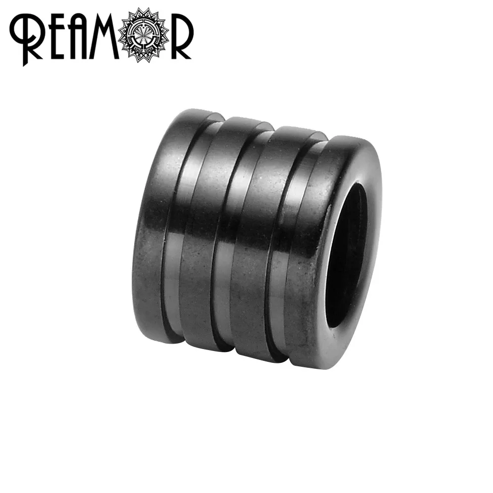 REAMOR 10pcs 316L Stainless steel 6mm Big Hole Blue Black Stripe Spacer Beads Charms For Jewelry Making DIY Bracelet Metal Beads