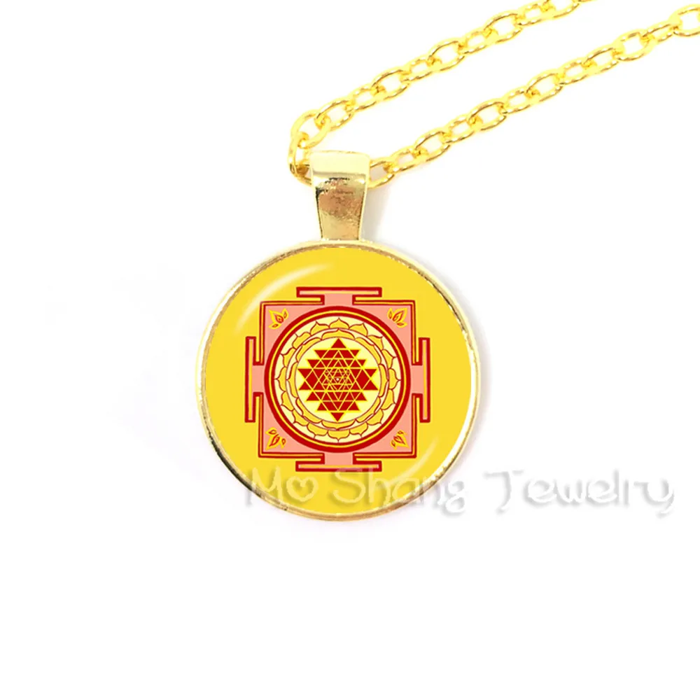 1pc Sri Yantra Mandala Glass Dome Pendant Necklace DIY Handmade Fashion Buddhist Spiritual Religion Jewelry Charm Trendy Gift