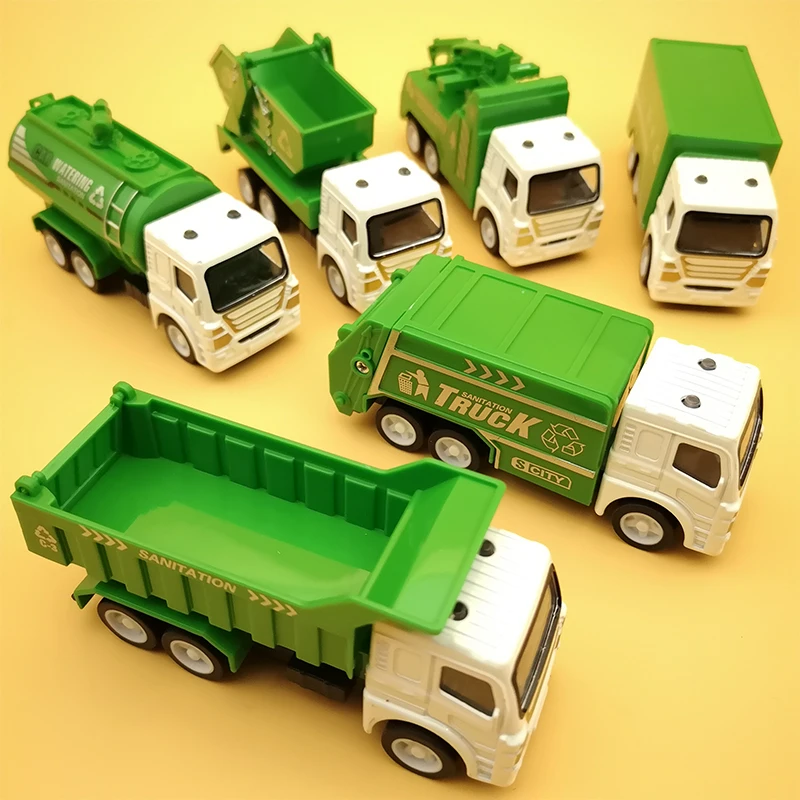 6PCS/LOT Alloy Car Toys for Children Sanitation Truck Rescue Vehicle Model Suite of Return Garbage Truck Gift for Boy Baby