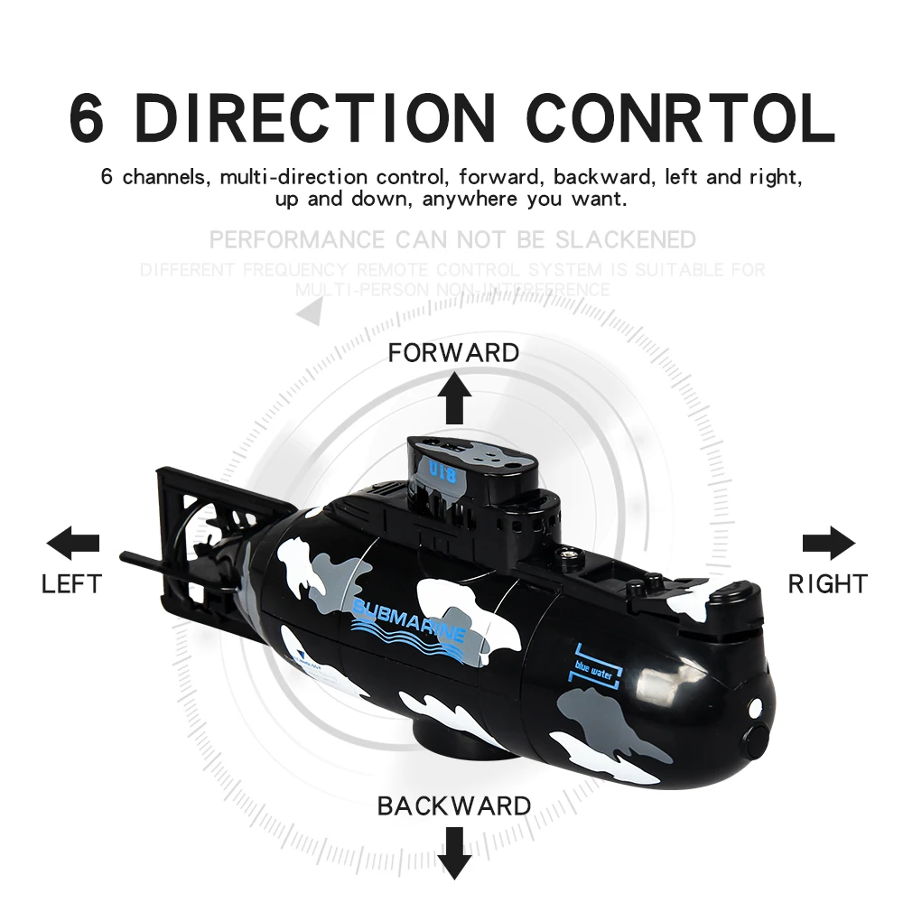6ch Mini RC U-Boot, um das U-Boot 360 ° im Uhrzeiger sinn oder gegen den Uhrzeiger sinn drehen zu lassen wasserdichtes Spielzeug für Kinder