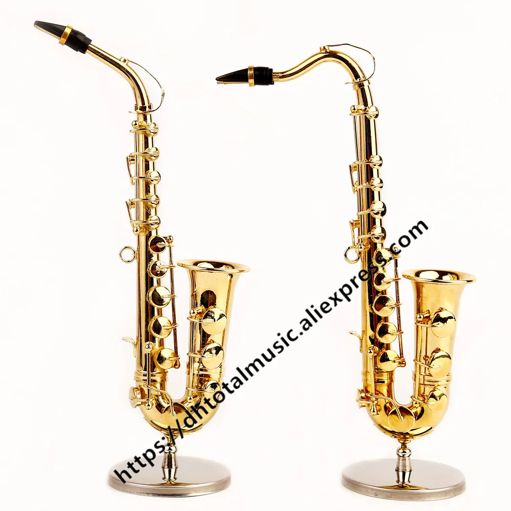 Dh Miniature Saxophone Model Replica with Stand and Case Dollhouse Accessories Mini Musical Instrument Ornaments Christmas Gifts