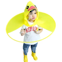 Cute Raincoat Cartoon Duck Kids Rain Coat UFO Children Umbrella Hat Magical Hands Free Tops Boys And Girls Windproof Rainwear
