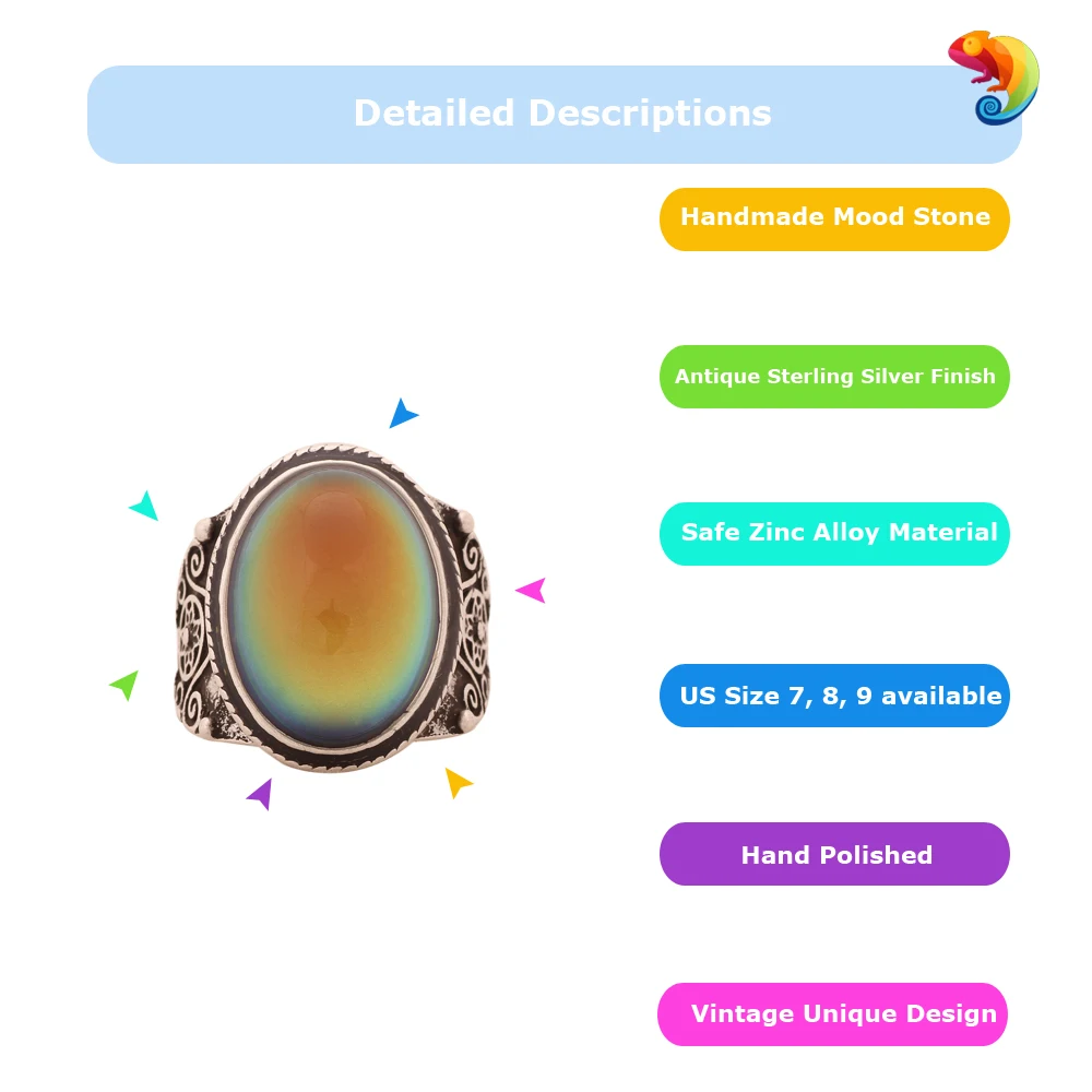 Mojo Vintage Bohemia Retro Color Change Mood Jewelry Emotion Feeling Changeable Temperature Control Ring for Women MJ-RS004