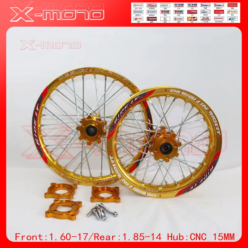 15mm Front 1.60-17 Rear 1.85-14 inch Alloy Wheel Rim with CNC Hub For KAYO HR-160cc TY150CC Dirt Pit bike 14/17 inch Gold wheel