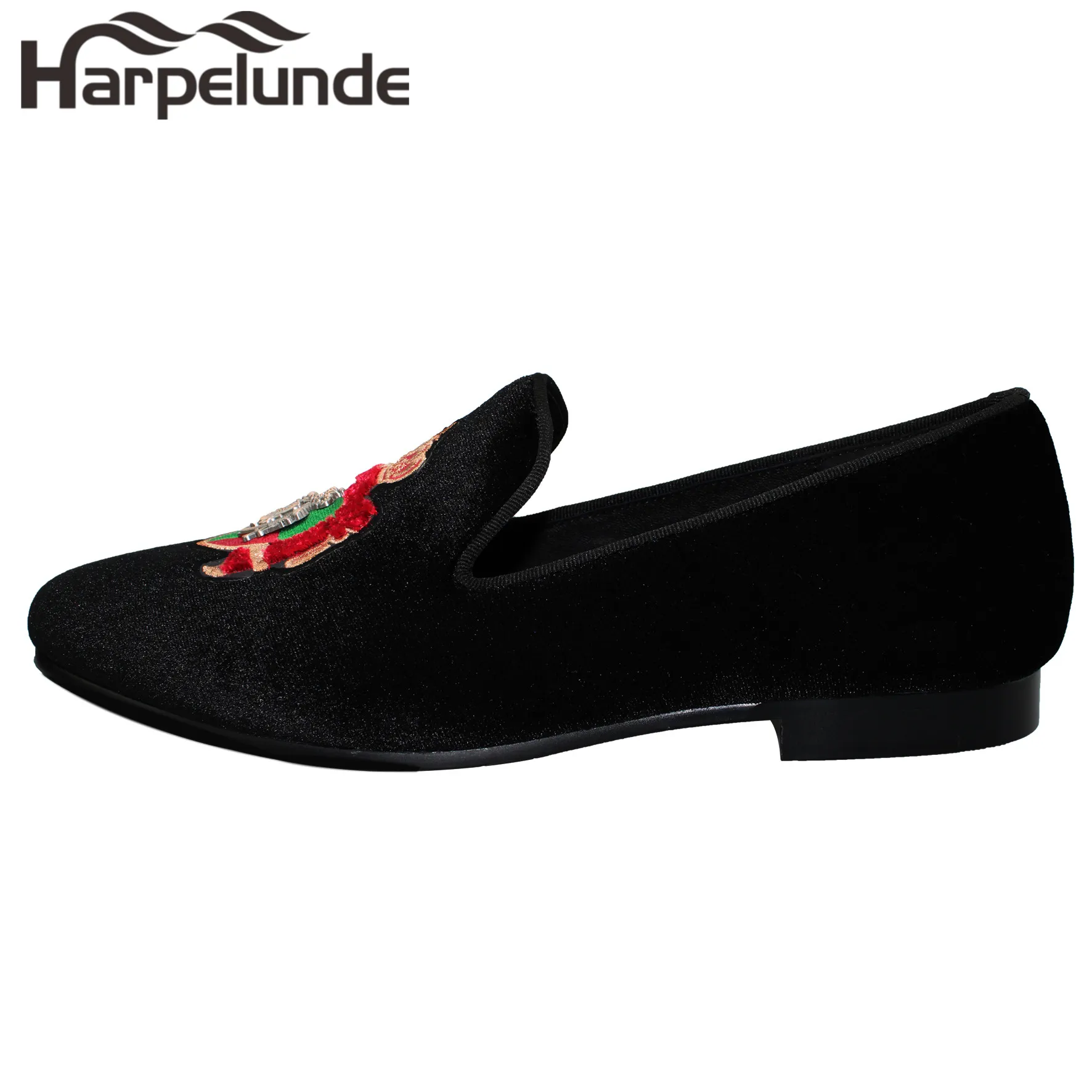 Harpelunde Slip On Men Dress Shoes Bullion Black Velvet Loafers