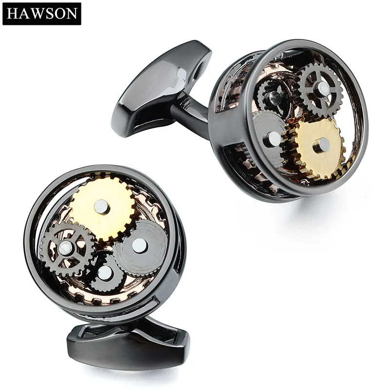 HAWSON Gun Plated Non-Movement Cufflinks Wedding Groomsmen Gift Mechanical Black Cuff Links