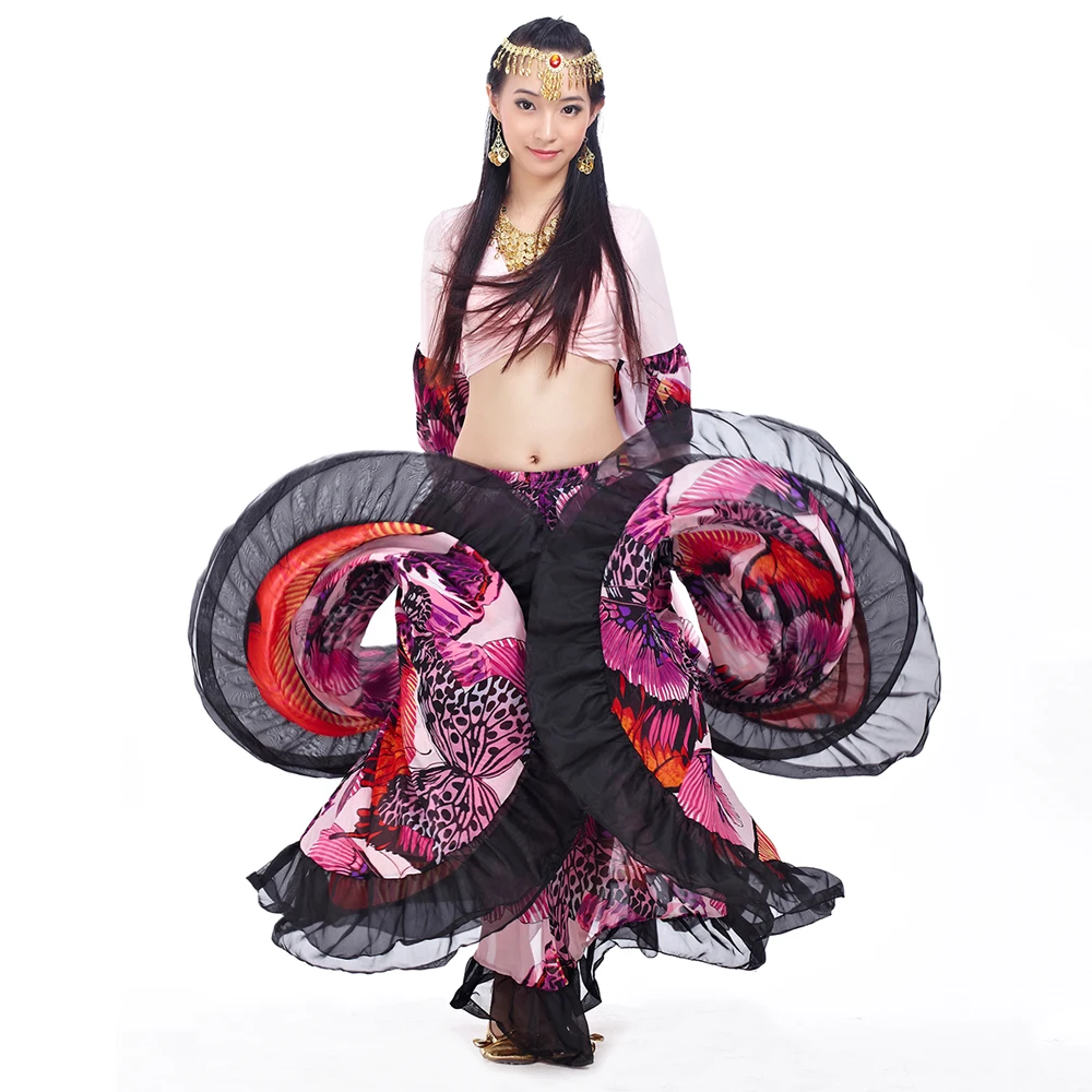 360 Degree Gypsy Skirt Butterfly Printed Gypsy Costumes Belly Dance Tribal Bohemian Skirt Belly Dance Flamenco Dance Top Skirt